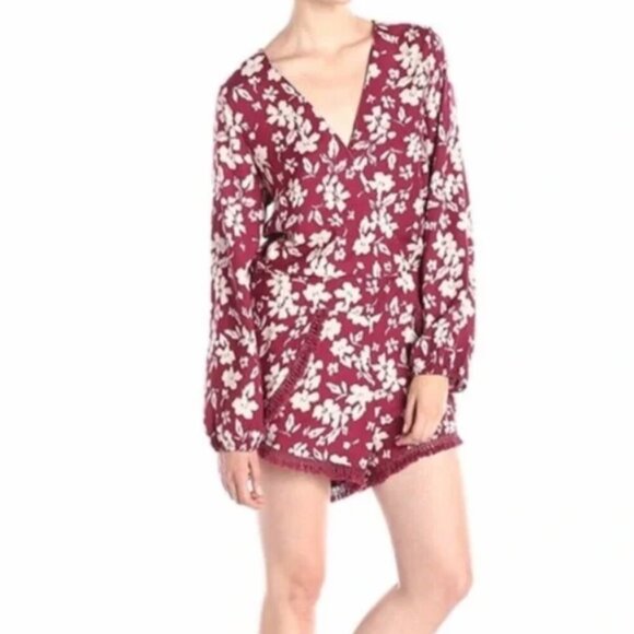 Jessica Simpson Pants - Jessica Simpson Wine Red Floral Romper Maroon w/Floral Print V-Neck Short Jumper